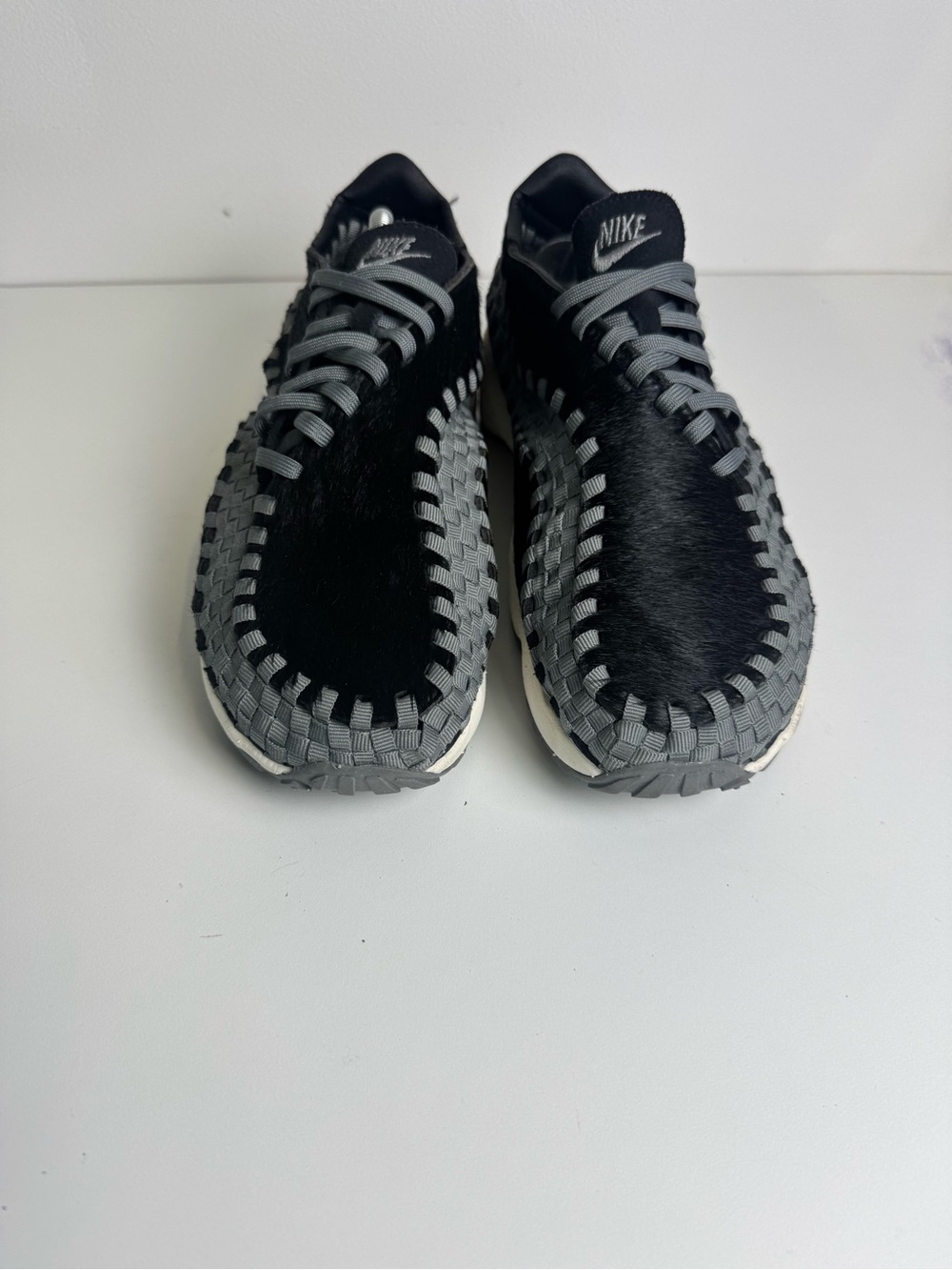 Nike Men’s Black and Gray Woven Slip-On Sneakers